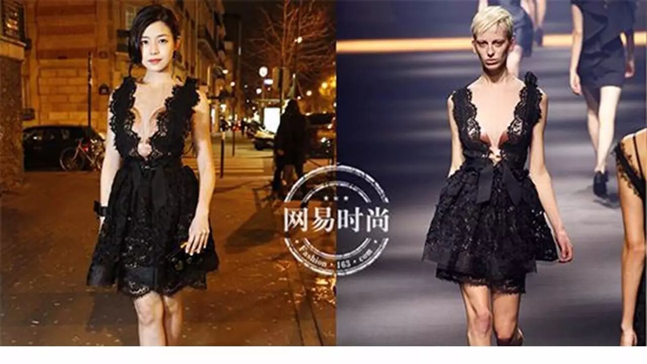 陈妍希看秀 穿性感深V小黑裙