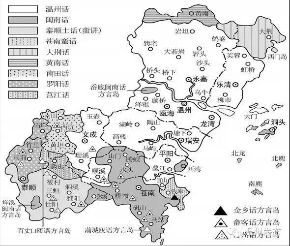 温州话地理分布图按内部差异有方言23种