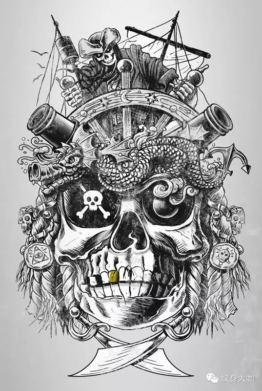 〔纹身图案素材第66期〕海洋之子——海盗纹身素材