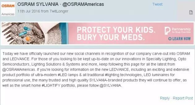 欧司朗为“LEDVANCE”开设新的社交媒体账号