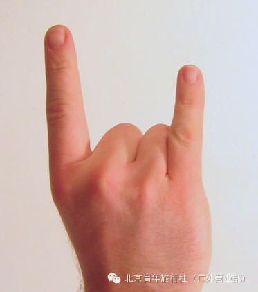 最常在摇滚音乐会上看到的rock手势,也就是将中指,无名指,大拇指弯下