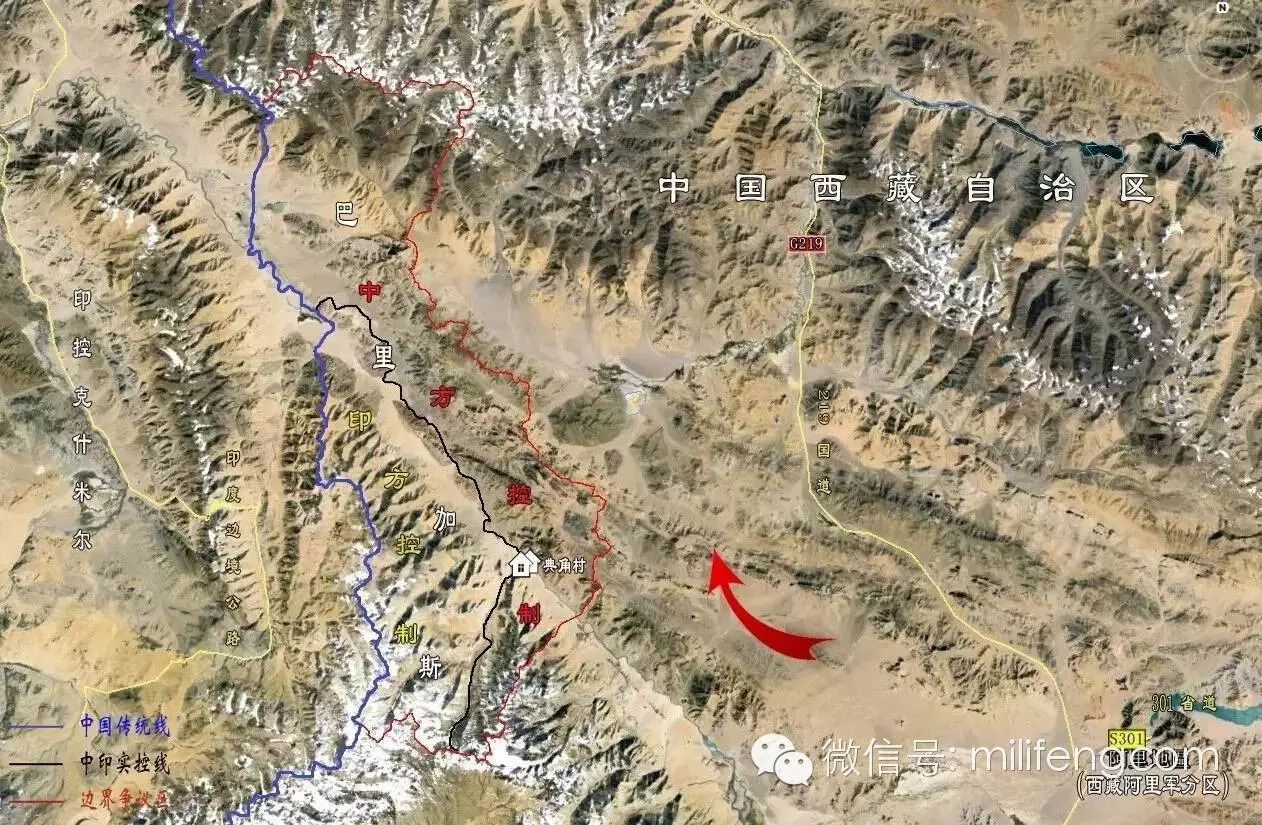 图为西段巴里加斯地区,紧邻中国2019国道与西藏阿里军分区.