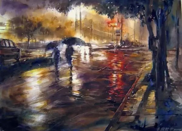 朦胧的城市雨景:台湾林经哲水彩画作品