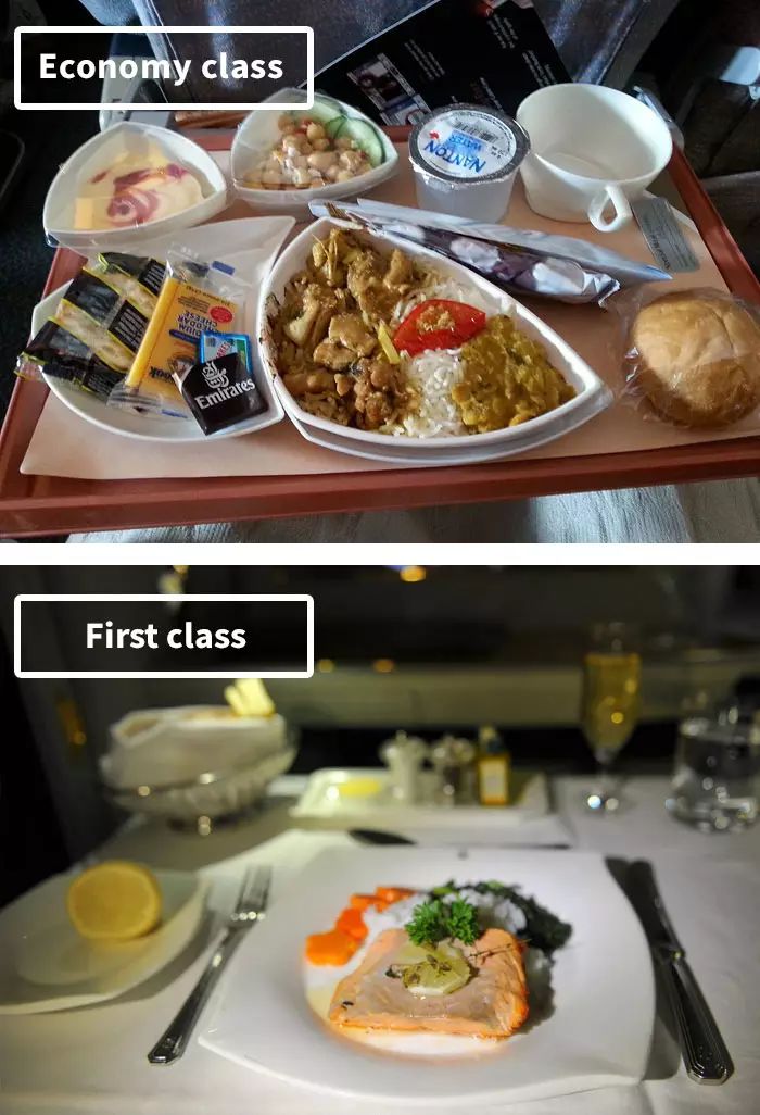 10张对比照带你看头等舱 vs 经济舱的飞机餐到底差多少!