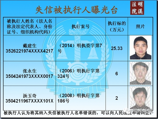  转载>【曝光台】明溪失信被执行人名单1.10