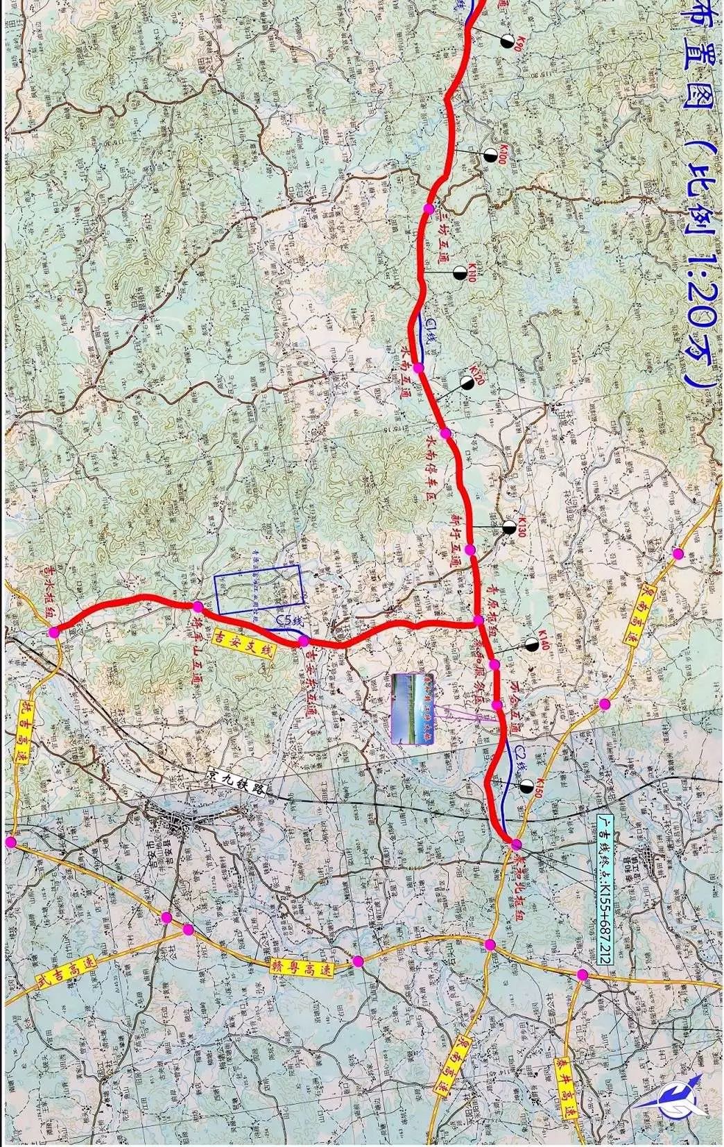 广吉高速高清地图出炉途径永丰上固三坊可上下高速