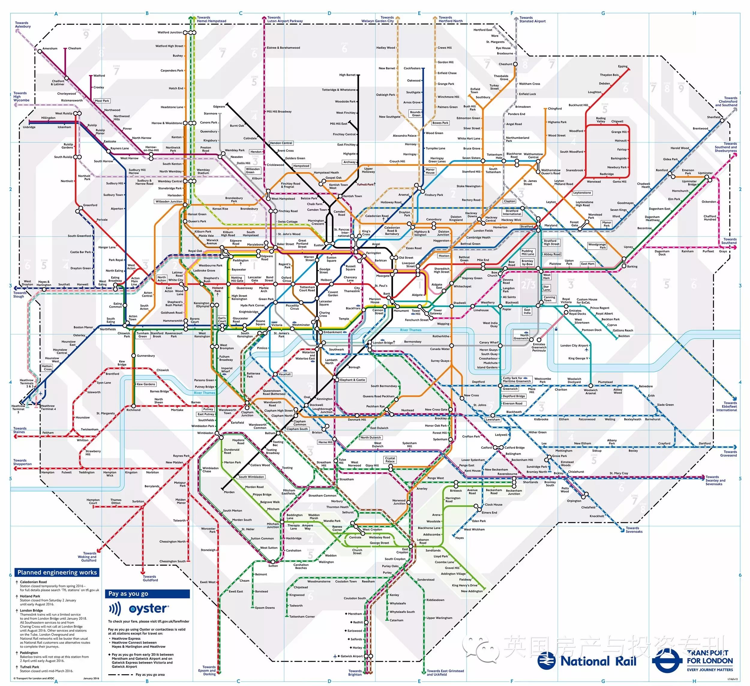 伦敦交通局公布最新轨道交通线路图, 包括牡蛎卡(oyster card)新增