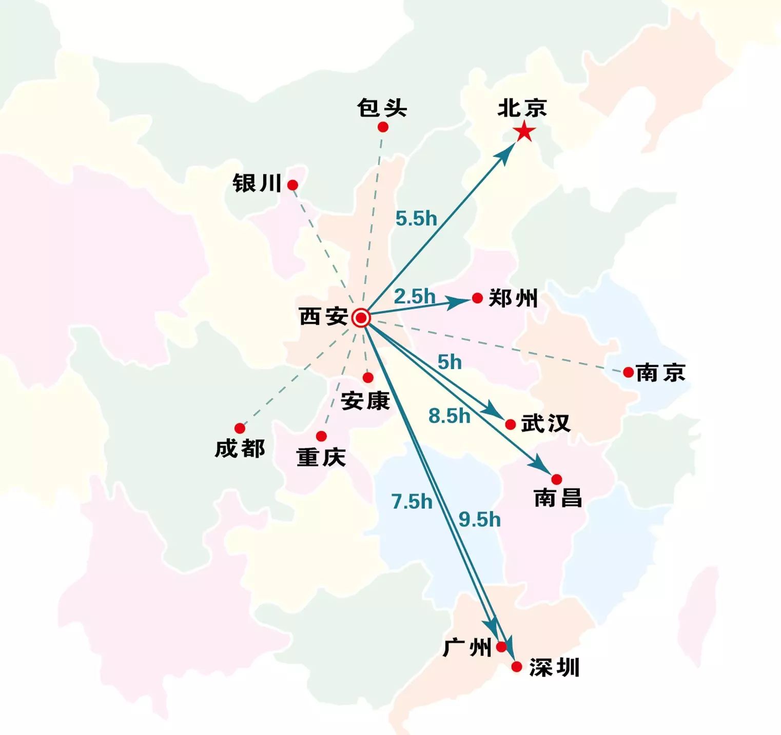 小狐从12306官网查询到,共有50个班次高铁路线途径西安北站,分别通往