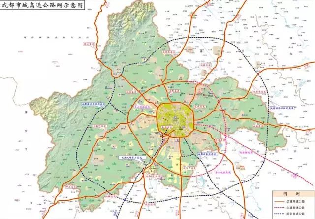 成都"三绕"主线起于蒲江境成雅高速公路,沿顺时针方向环行,途经蒲江