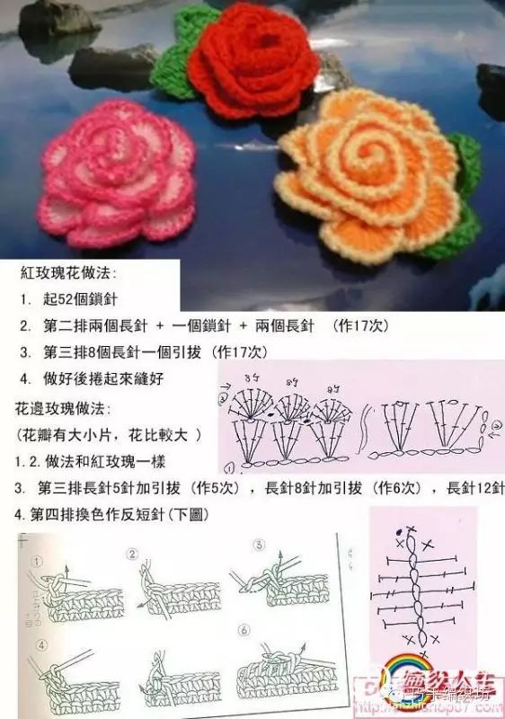 最后一圈又用单股的线加了一圈短针,其它完全按照图解 玫瑰花单股3