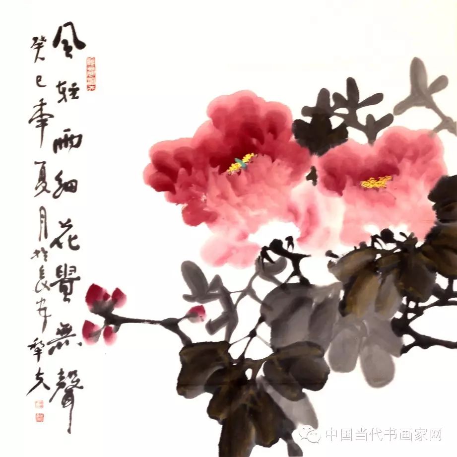 风轻雨细花贵无声    68*68     犁夫   著名金墨花鸟画家