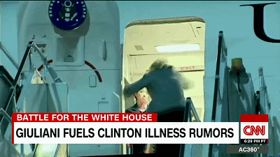 的希拉里当天早晨因病毒性疾病而脱水并晕倒,导致了轻微的脑震荡