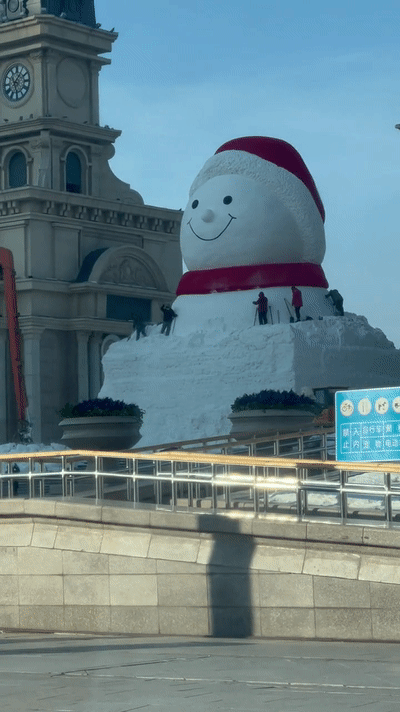 被哈尔滨的大雪人浪漫到了这是什么巨型大可爱啊