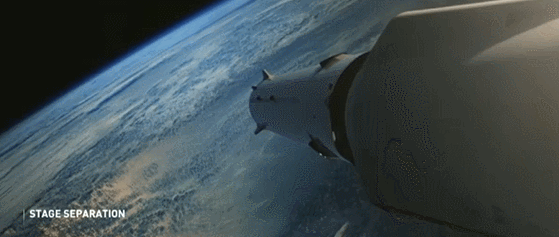 在飞船进入轨道之后,推进器与飞船分离,返回地球