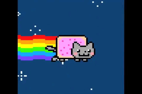 这个带着彩虹屁的奔跑喵,是个名叫 nyan cat的动画表情,买家在砸下重