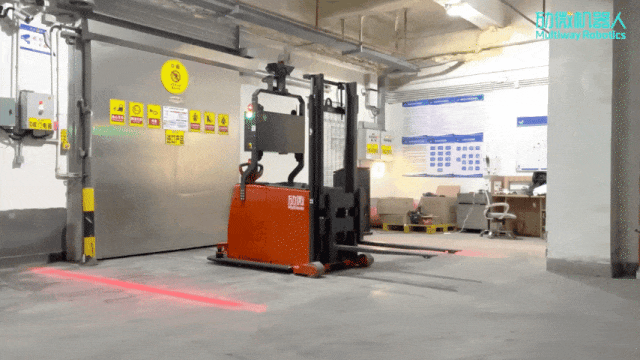 北京网安在线冷库无人叉车电梯对接动图