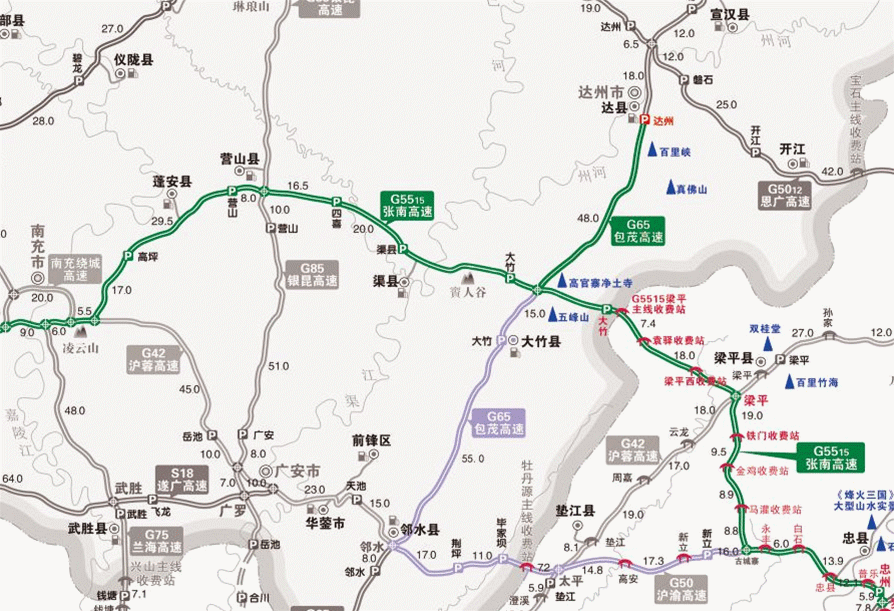 g5515张南高速梁忠路是梁黔高速的重要组成部分,是重庆市高速公路