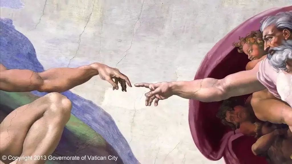 对此观众可以在影片中米开朗基罗在西斯廷教堂拱顶描绘的上帝与亚当的