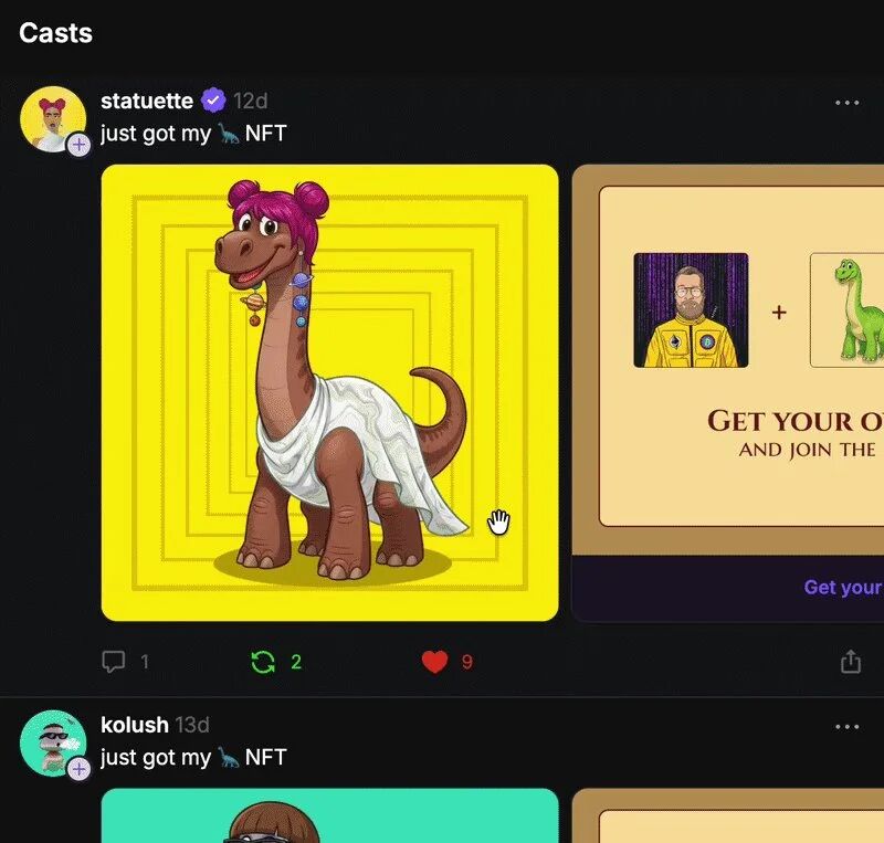 用户自发分享的恐龙NFT成果动图