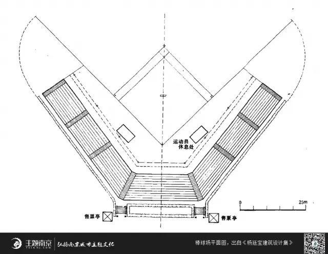 棒球场平面图,出自《杨廷宝建筑设计集》