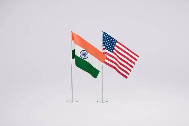 usa and india flag with copy space - india and usa flag ストックフォトと画像