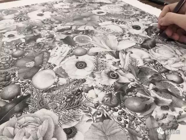 线描画 他的作品由800万点组成 历时400小时 线描画 微文库