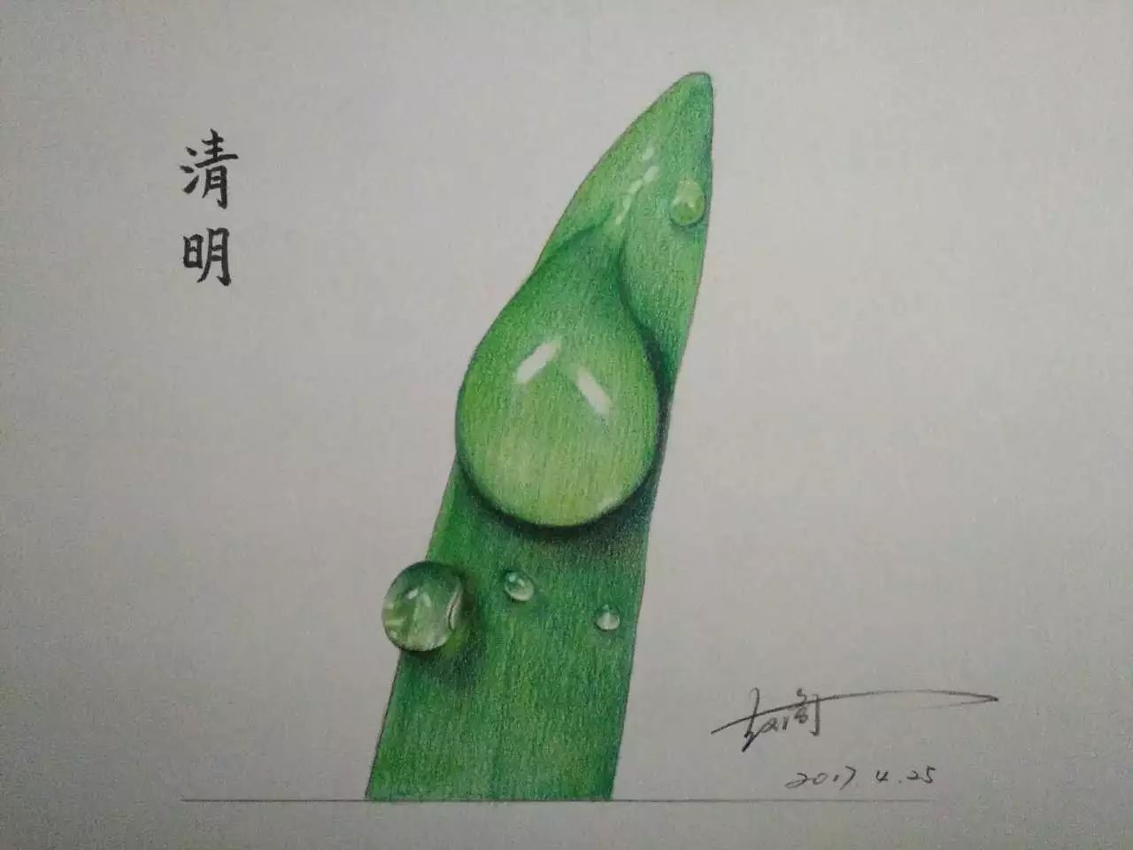 彩铅画青草露珠