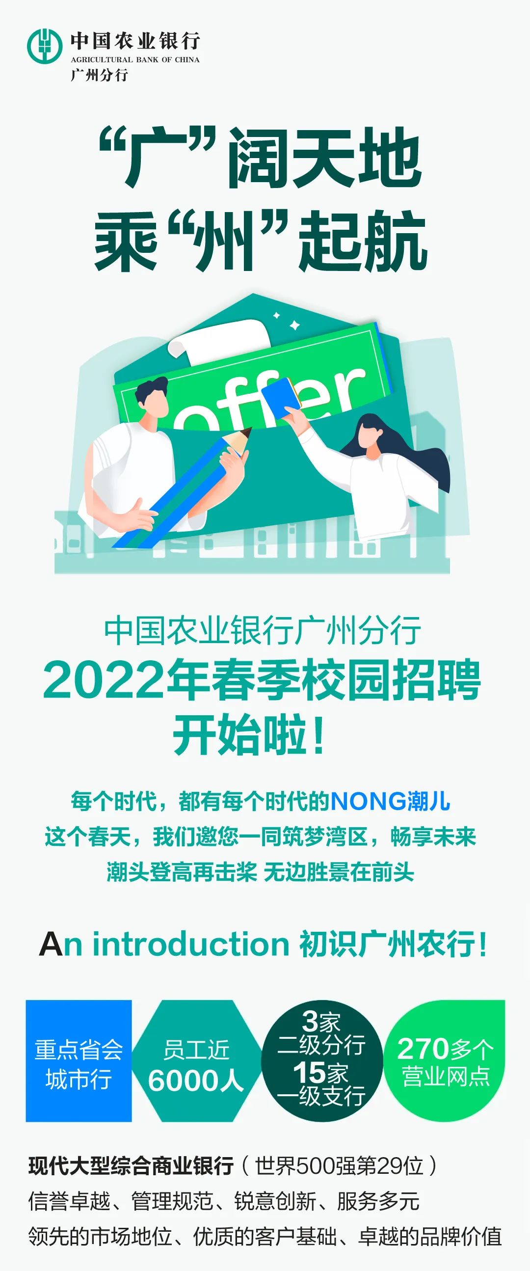 中国农业银行广州分行2022年春季校园招聘开始啦