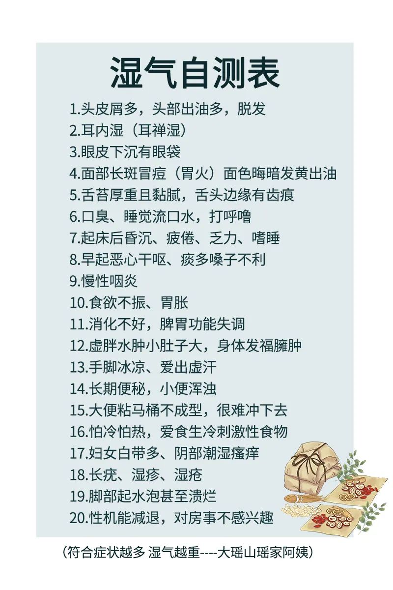 湿气上行,则会长斑长痘,油光满面,湿气下注,则会引发一些列妇科疾病