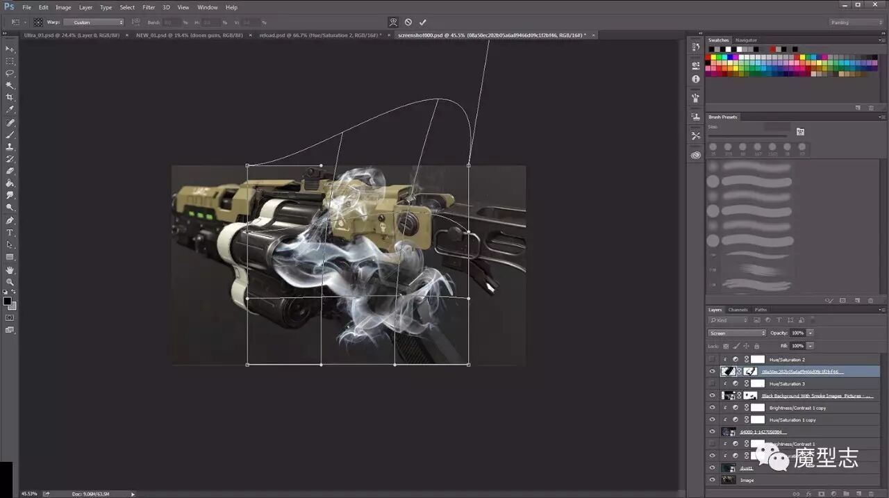 枪械设计简单制作流程：模型 贴图 灯光