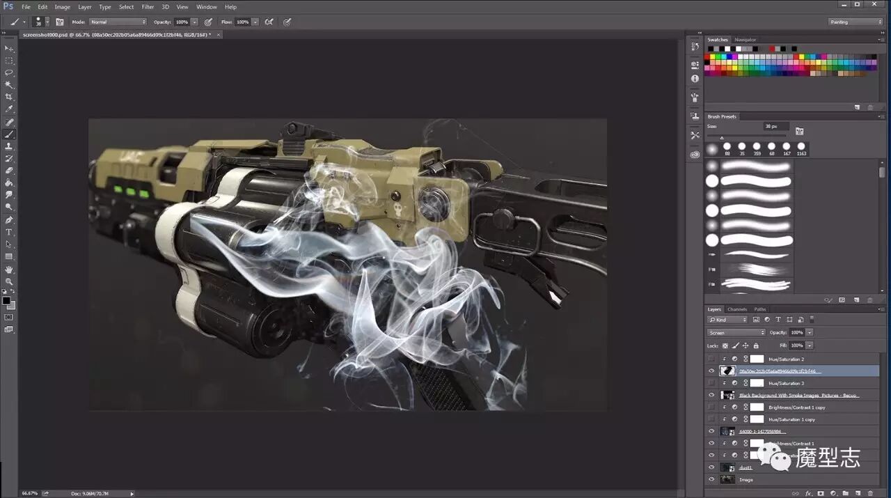 枪械设计简单制作流程：模型 贴图 灯光