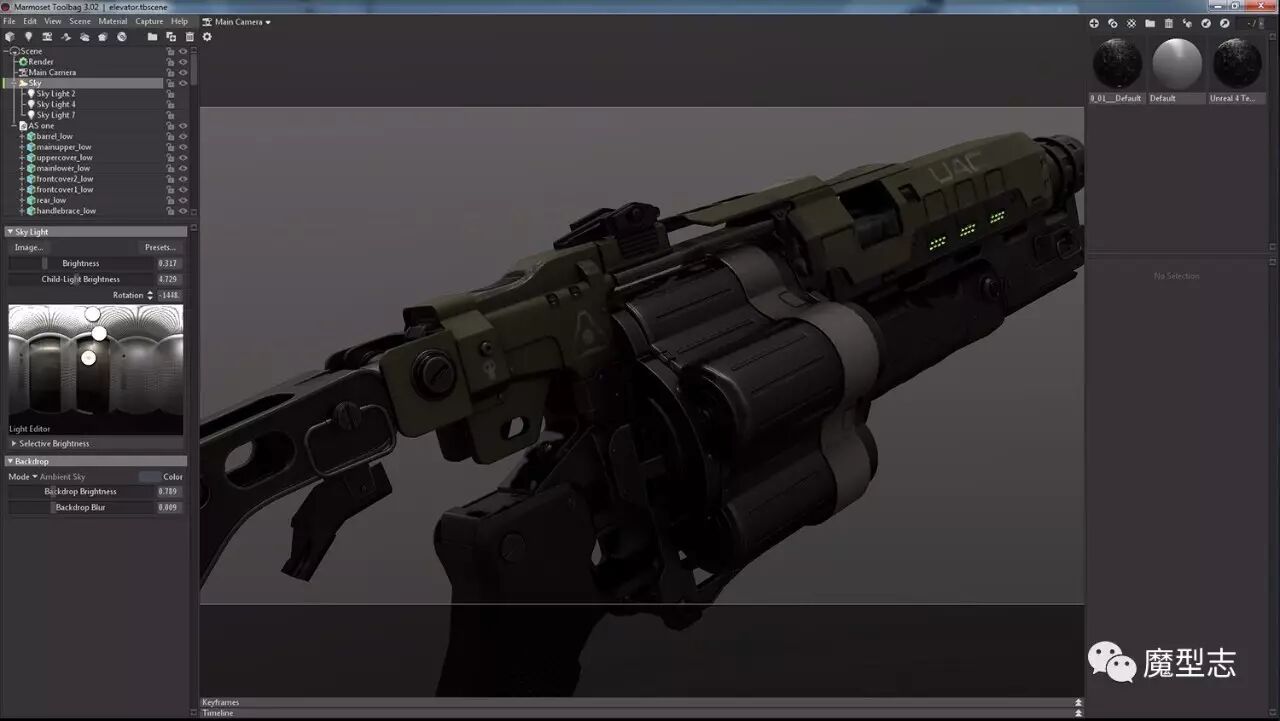 枪械设计简单制作流程：模型 贴图 灯光