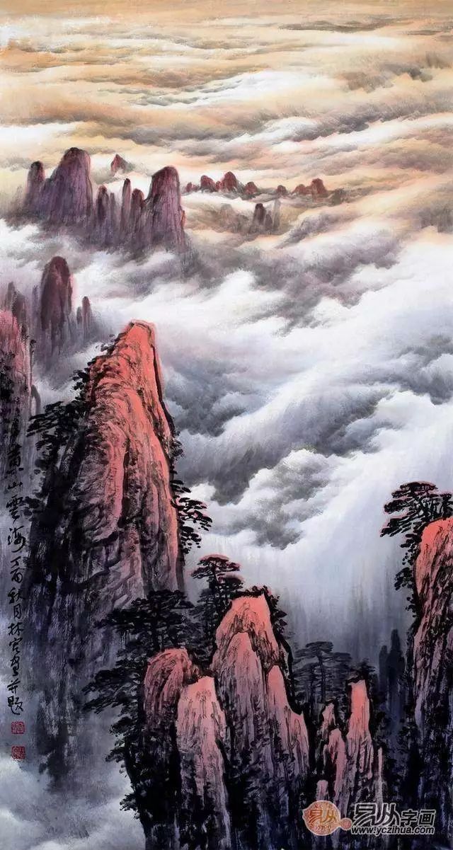 李林宏最新力作竖幅山水画作品《黄山云海》