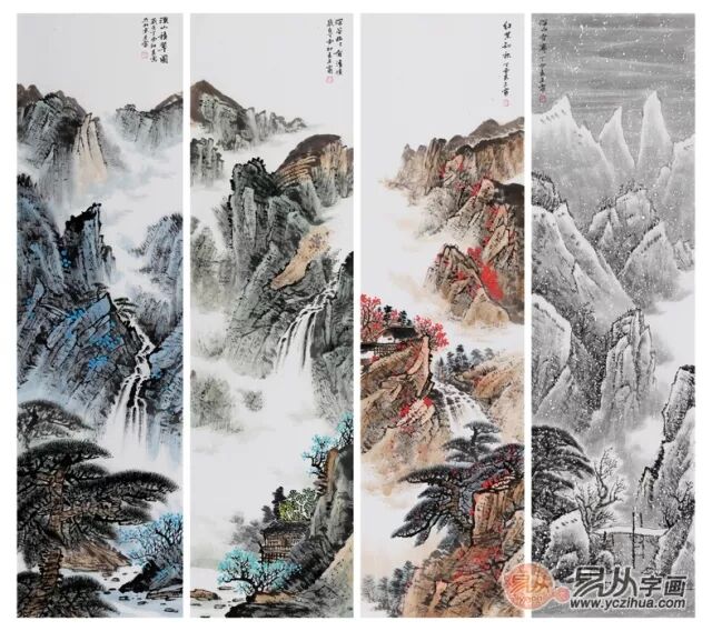 买王宁山水画春夏秋冬四条屏,怎么挂才更好看?