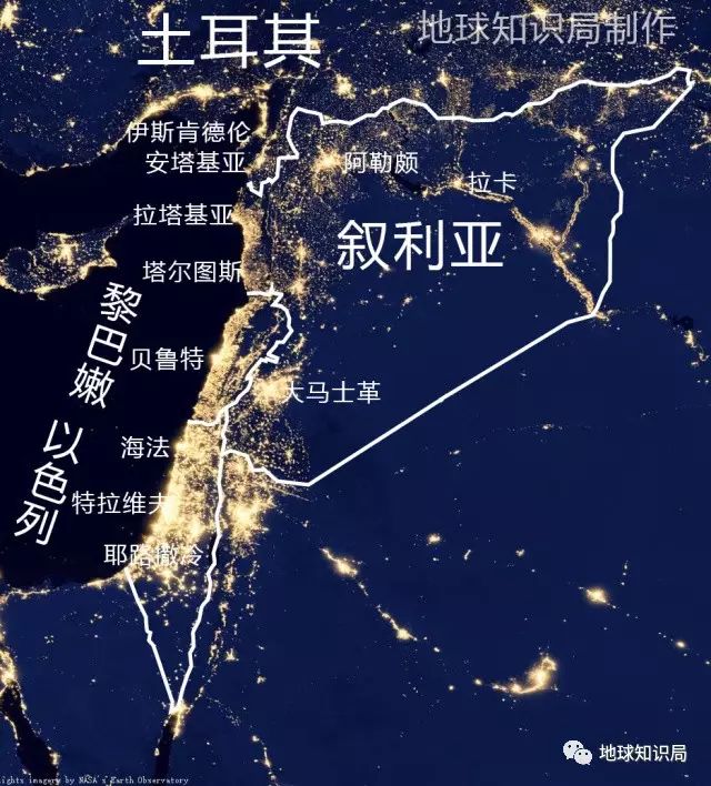 东地中海港口与叙利亚内陆——灯光图