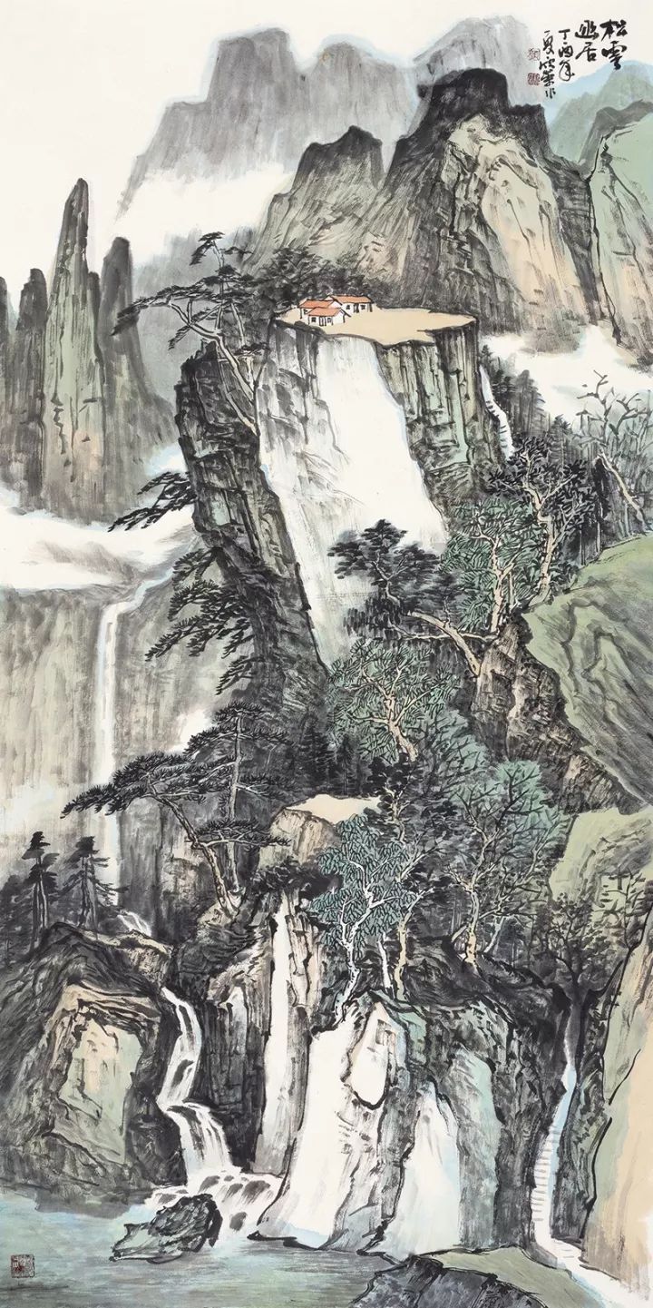 张宝澍《庭院风景》136×68cm