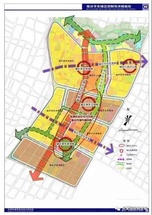 南外环以南的新型产业功能区;以 东关街及中心景观水系为主要分割