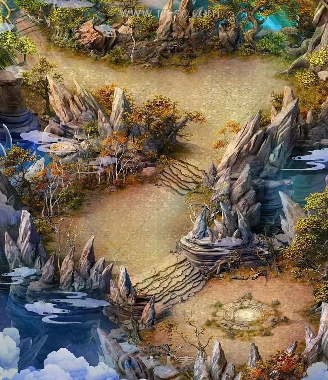 东方古风游戏仙侠场景地图2d素材资源
