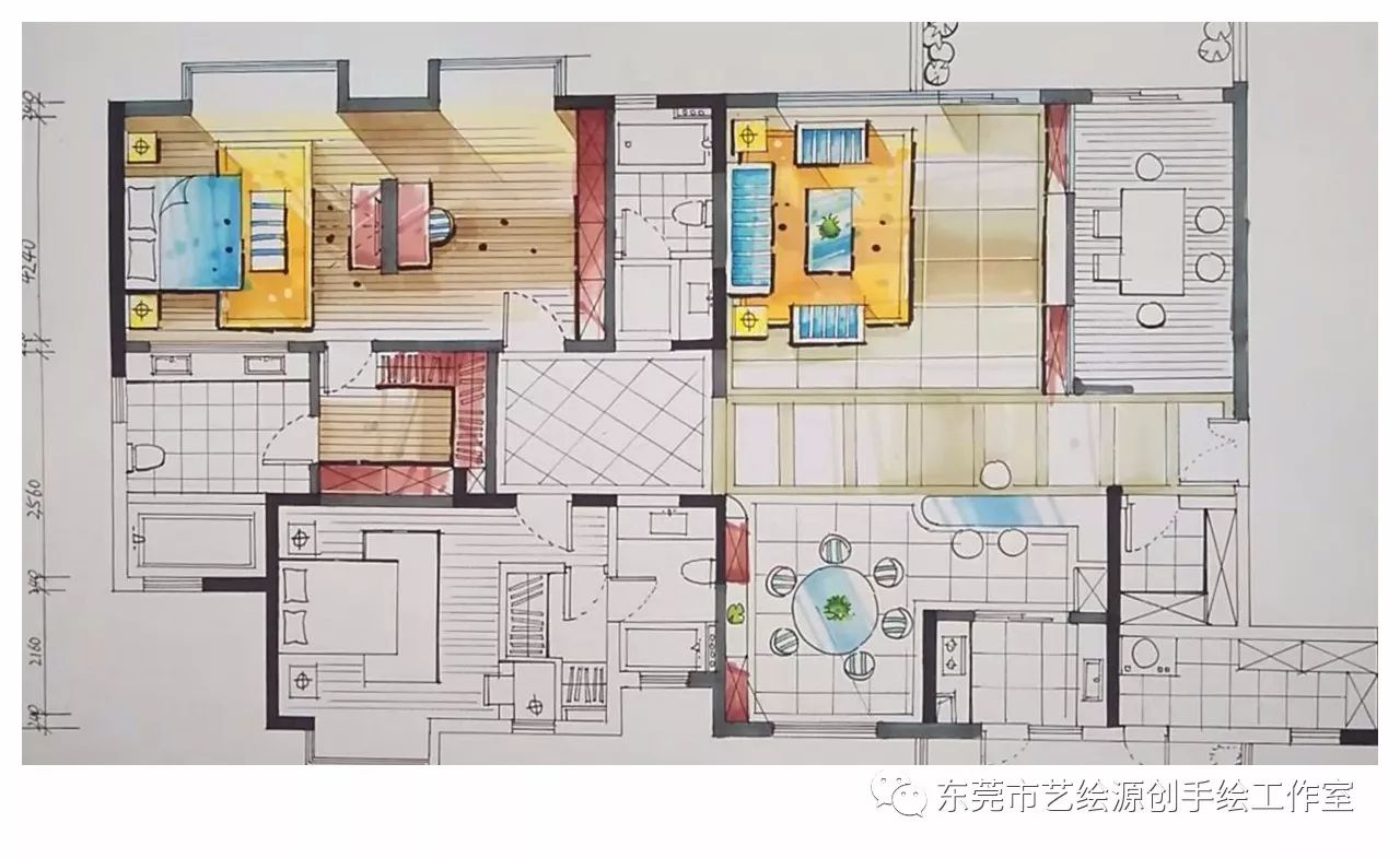 平面图马克笔 彩铅上色步骤解析