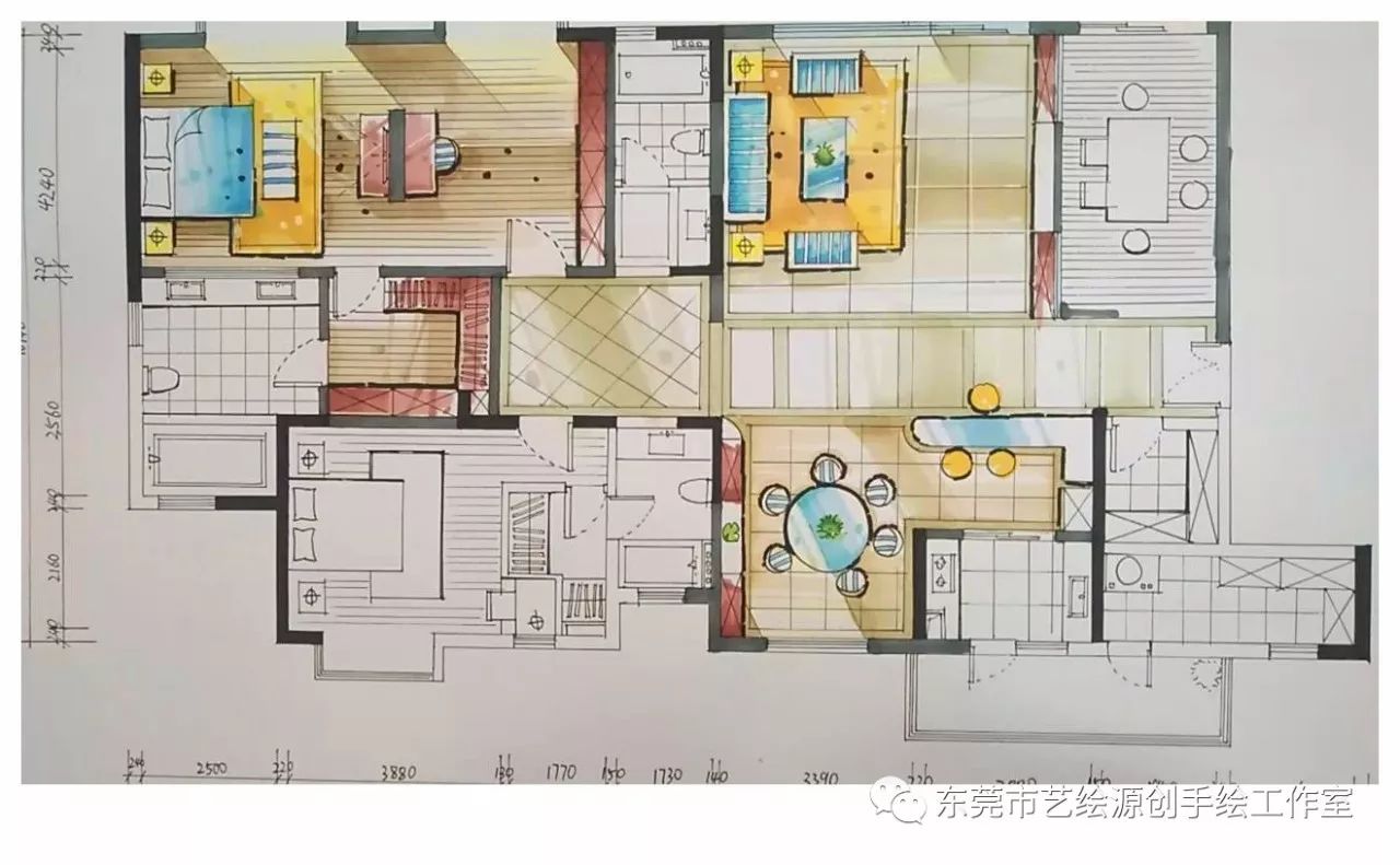 平面图马克笔 彩铅上色步骤解析