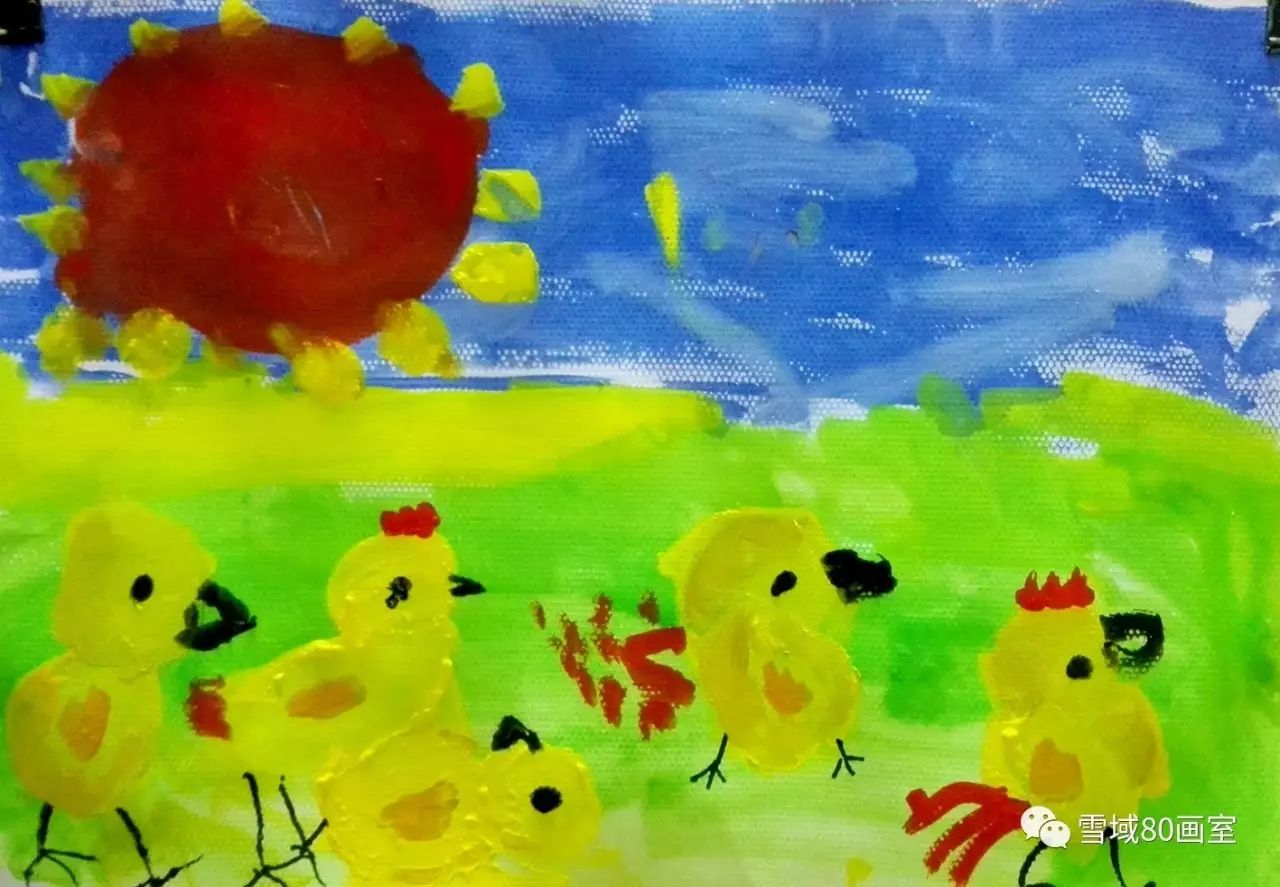 画笔描绘出缤纷的童年~~ 2017年7月6日,art1班今天创作的是水粉画小鸡