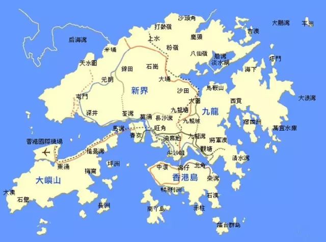 香港地图,除了新界部分农地为村民所有,其他港地一律被宣布为"官地"