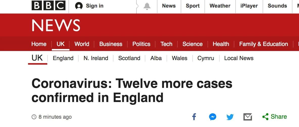 【3月1日更新】目前英国确认又有12人感染新冠肺炎，总人数上升至35人！
