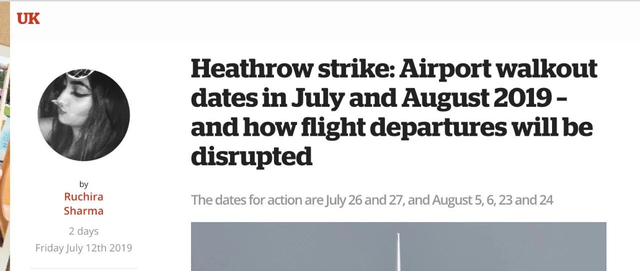 7月26、27，8月5、6、23、24日，英国希斯罗机场罢工，请注意！