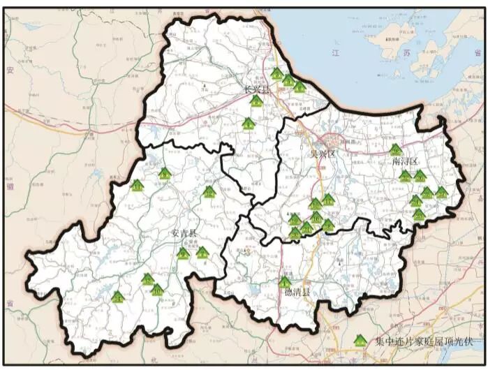 湖州市百万家庭屋顶光伏工程重点镇,重点村分布图
