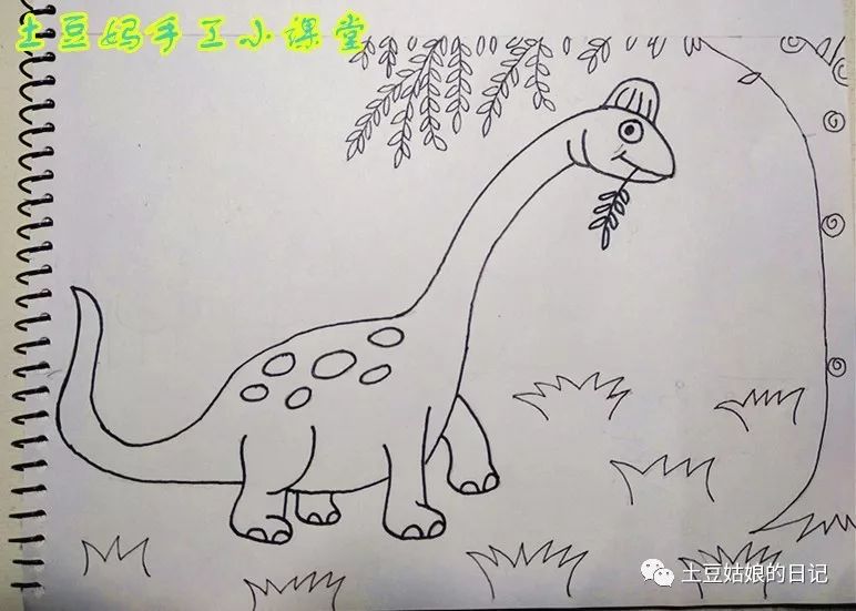 065儿童彩铅简笔画-一头来自侏罗纪的恐龙,高大威猛却