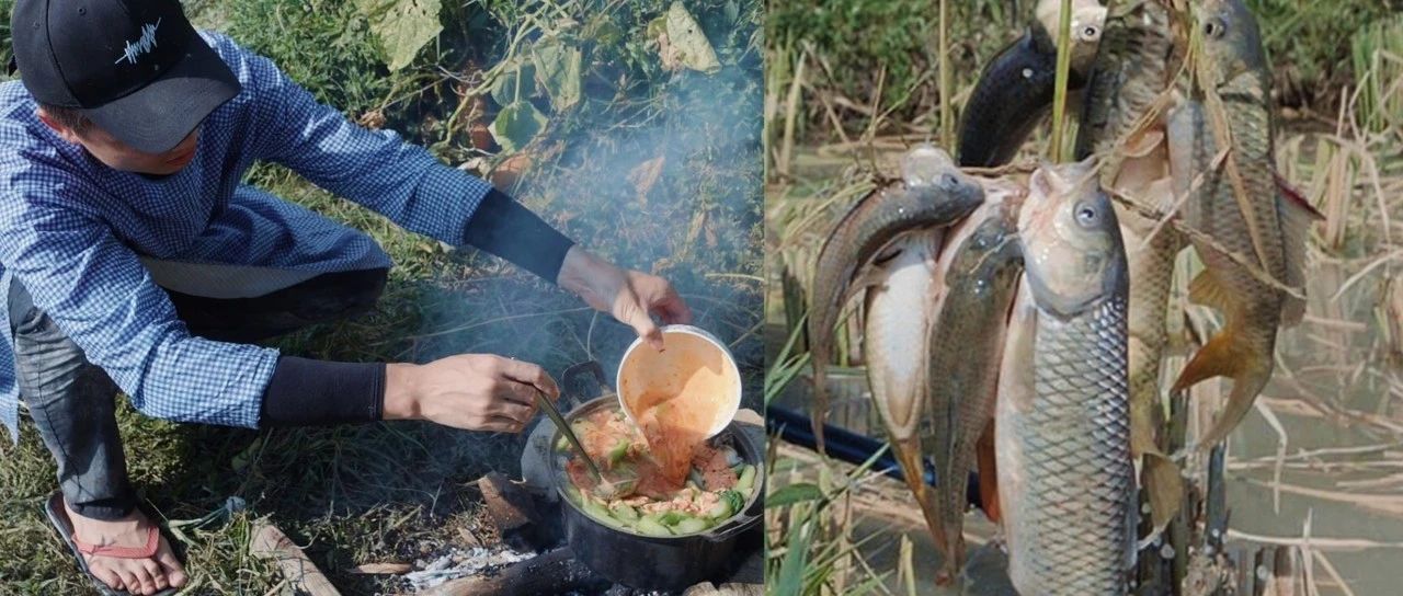 欢子抓一大串稻花鱼,不掏内脏直接在田边开吃,你敢挑战胃口吗