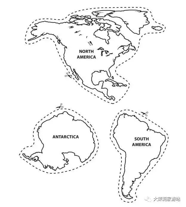 然后,我们对照着地球仪,把模板上色,并把它们剪下来,标注好每个大洲的