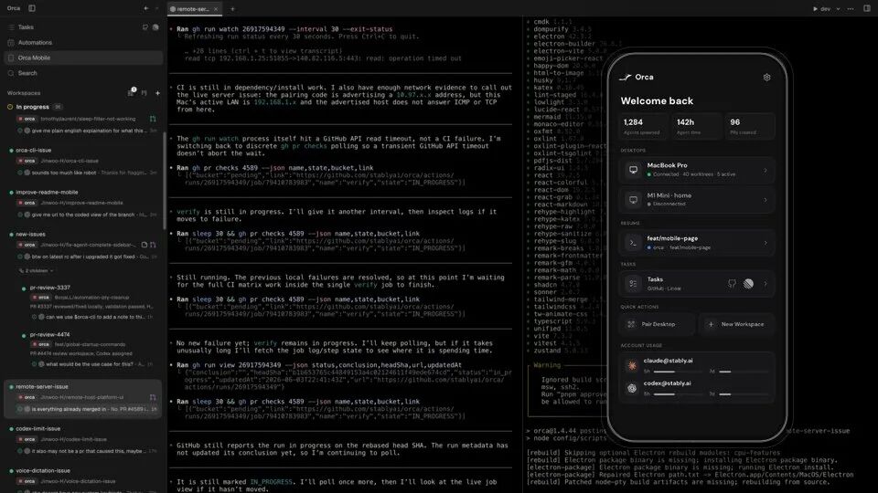 Orca desktop with the mobile companion app