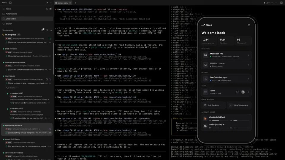 Orca desktop with the mobile companion app